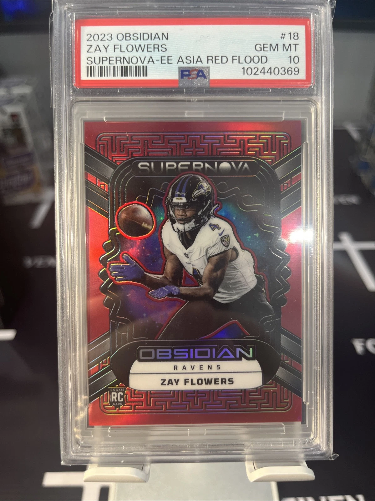 Zay Flowers Panini Obsidian Supernova #18 Electric Etch Asia Red Flood
