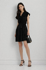 Lauren Ralph Lauren Womens Belted Ruffle-Trim Sat Black Size 8