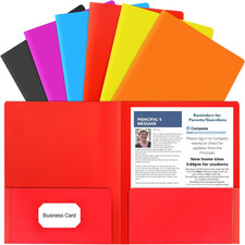 6 Pcs Folders with Pockets and Business Card Holder, Letter Size Colored Plastic