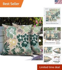 Elegant 18x18 Green Floral Pillow Covers, Set of 2 - Fade  Water Resistant