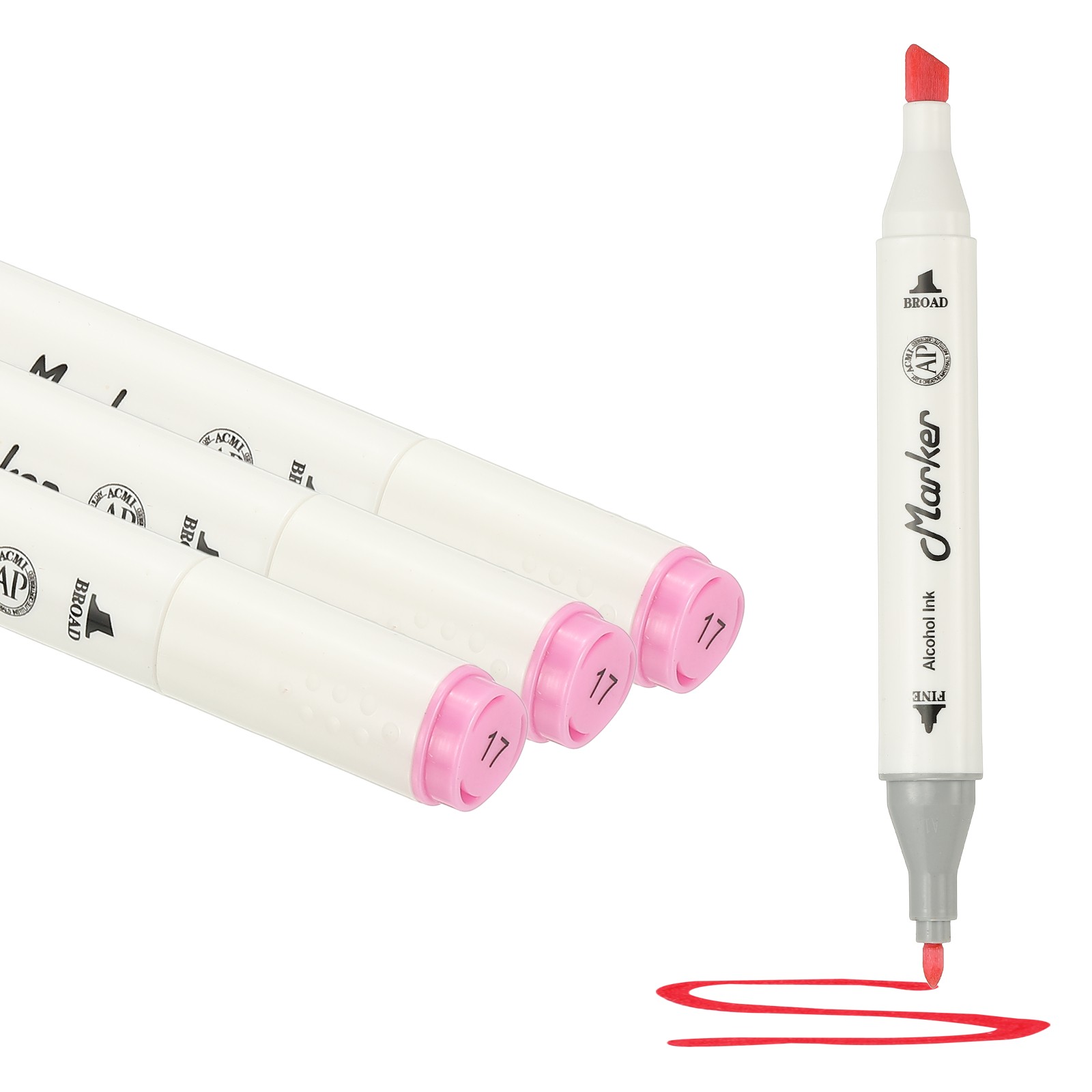 , 3 Pcs White Alcohol Markers Pen, Pink