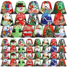 48 Pcs Christmas Drawstring Backpack Gift Bags Bulk 13 x 12 Reusable Santa Gi...