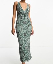 ASOS embellished v-neck midi dress with tie back detail in mint green size 6