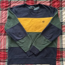 Chaps Green Yellow Dark Blue Vintage Striped Sweater Size Large