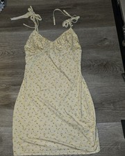 SHEIN Yellow Sundress Size 4 Floral Print Straps Tie Short Summer Feminine