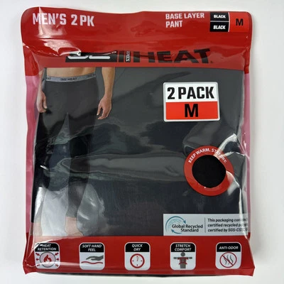 32 DEGREES Men's Heat Base Layer Pant Hunting Outdoor Ski 2-Pack Black Medium