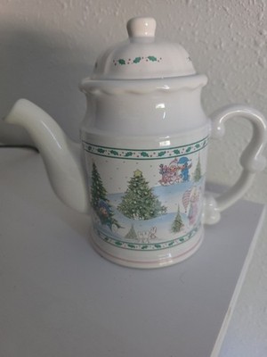 Vintage 1994 Porcelain Precious Moments Holiday Christmas Snow Teapot with Lid