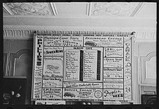 Bill of fare,advertising board,goods in restaurant,Tower,Minnesota,MN,1937,1