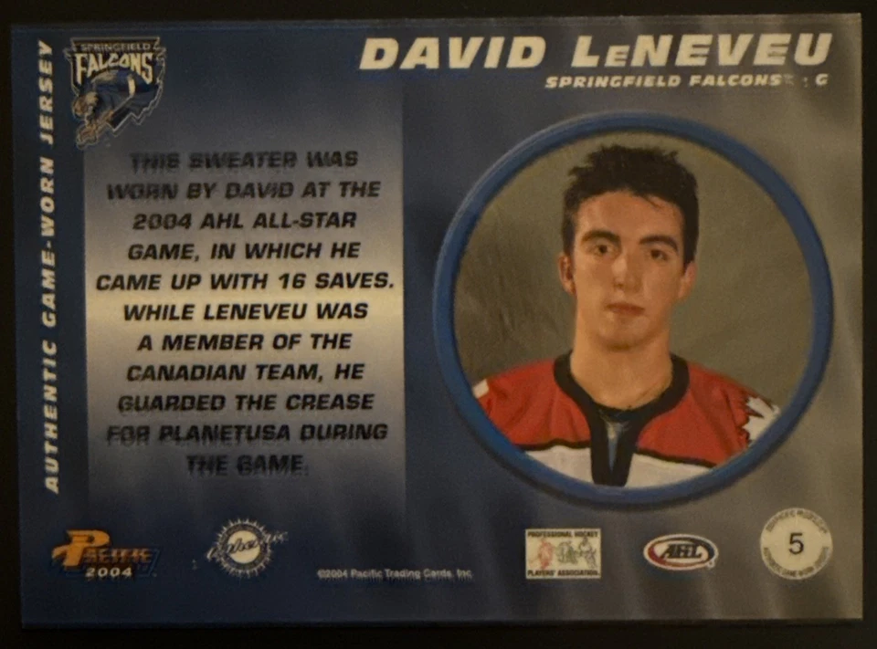 2004 Pacific Trading Cards David LeNeveu Patch Card 716/1000 - Image 2 of 3