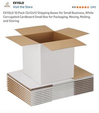 EXYGLO 10 Pack 12x12x12 White Corrugated Cardboard Shipping Boxes
