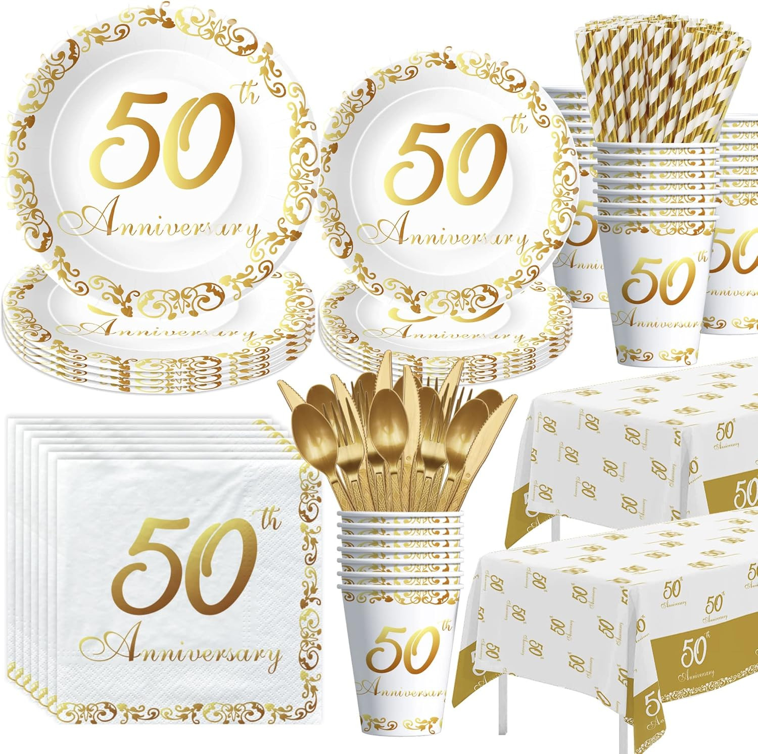 APOWBLS 50Th Anniversary Decorations and Supplies Tableware 