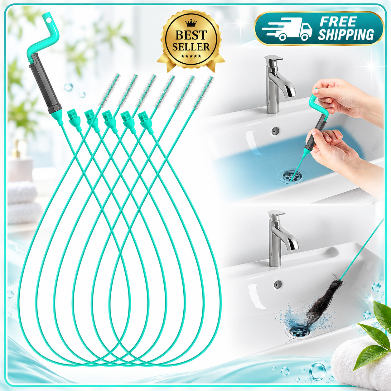 Drain Snake Hair Clog Remover Tool Set - 6 Pack Drain Unclogger Kit
