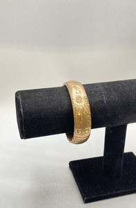 Vintage Gold Filled Hinged Bangle Bracelet Etched Floral Monogram 7" 41.4g