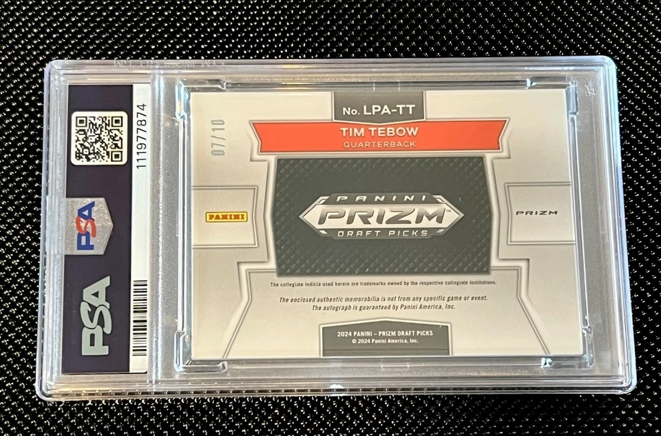2024 Prizm Draft Picks Tim Tebow Relic Patch Auto Gold /10 UF Gators PSA 8 NFL - Image 2 of 2
