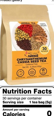 FullChea Chrysanthemum Cassia Seed Tea Bags 30 Count Caffeine Free