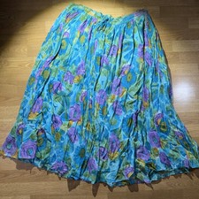 VTG Women  s Patchwork Abstract Boho Maxi Skirt Sz M Crinkle Festival Sheer Fairy