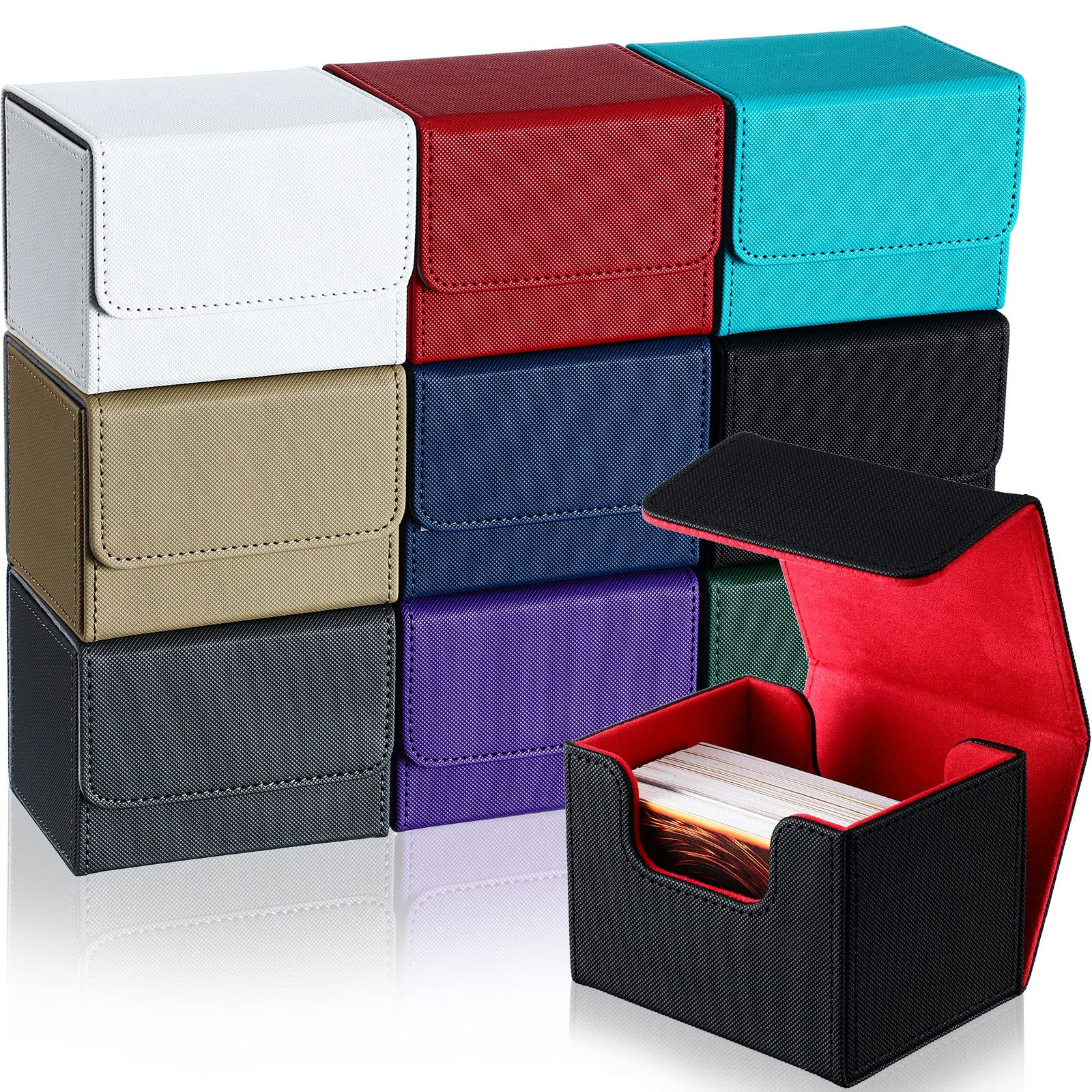 10 Pieces Leather Deck Game Card Box Magnetic Card Game Box Case for 100 Plus...