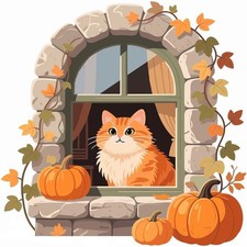 30 Custom Autumn Window Cat Personalized Address Labels