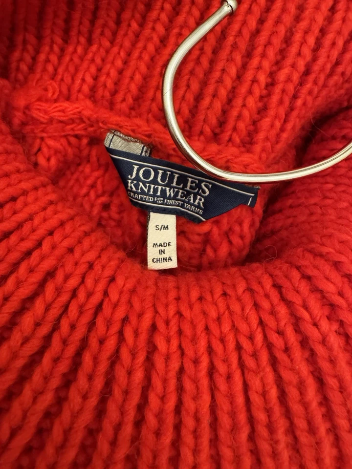 Joules Analise Red Chunky Knit Cape/Poncho, Wool/Alpaca Blend, Size S/M VGC - Image 3 of 4