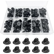 150Pcs Black Rubber Pin Backs Locking, Locking Pin Backs with Storage