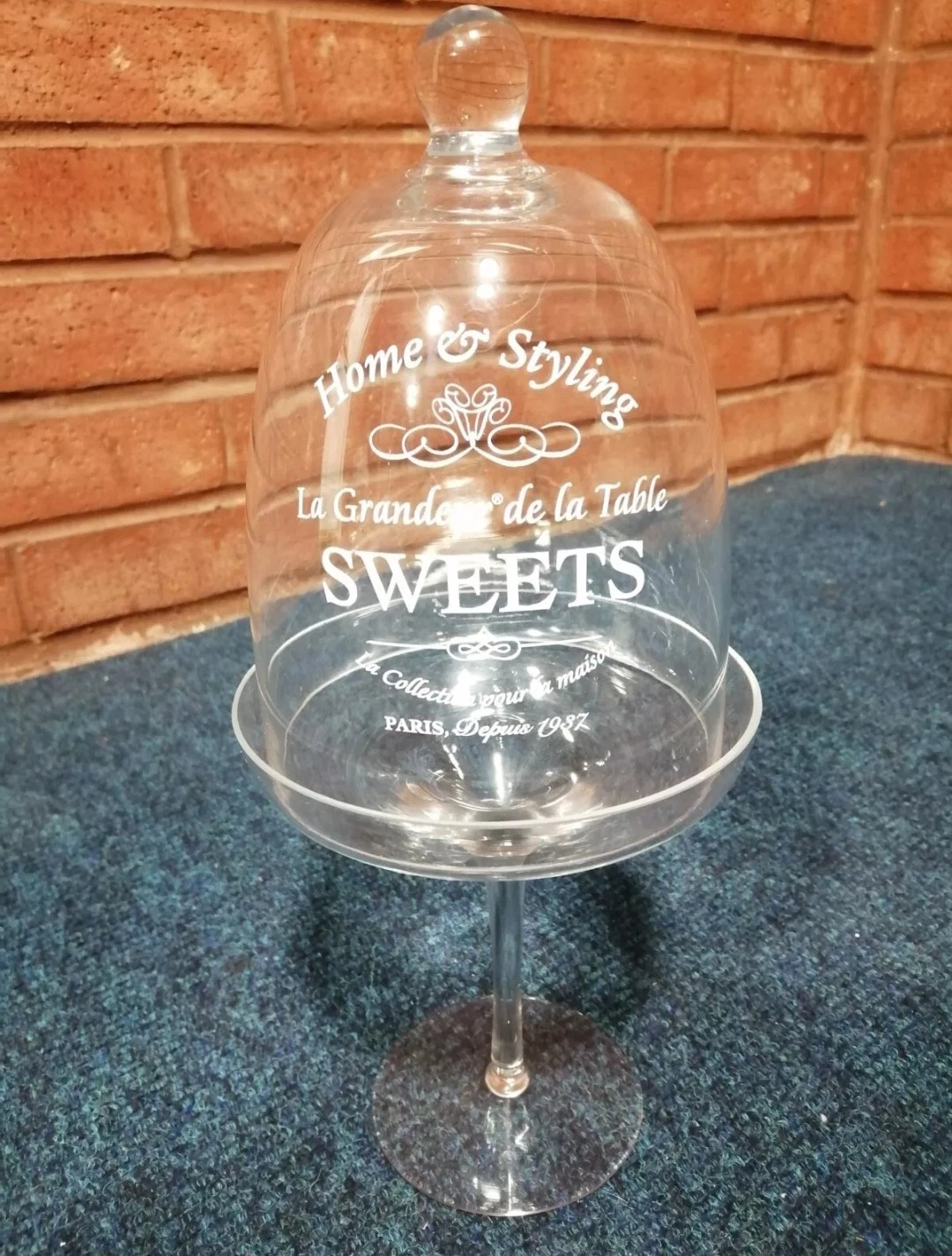 Vintage French Candy Jar Decorative Footed Glass Sweet Container + Lid Bonbon