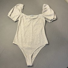 REFORMATION Grey Size Large Puff Sleeve bodysuit Sweetheart Neckline