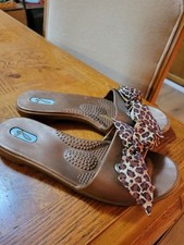 Bronzed Rubber Thong Sandals By OkaBee. Sz Small. Made In USA Leopard Print Tie