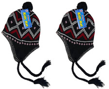 2-PK Peruvian BLACK Peru Winter Hat/Girls Boys/Ear Flaps, Warm Fleece Lined 14z