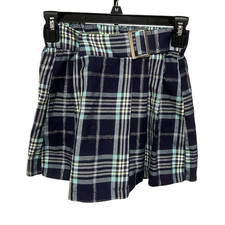 Justice Girls Pleated Plaid Skirt Navy/Green Elastic Waist Size L 12/14 