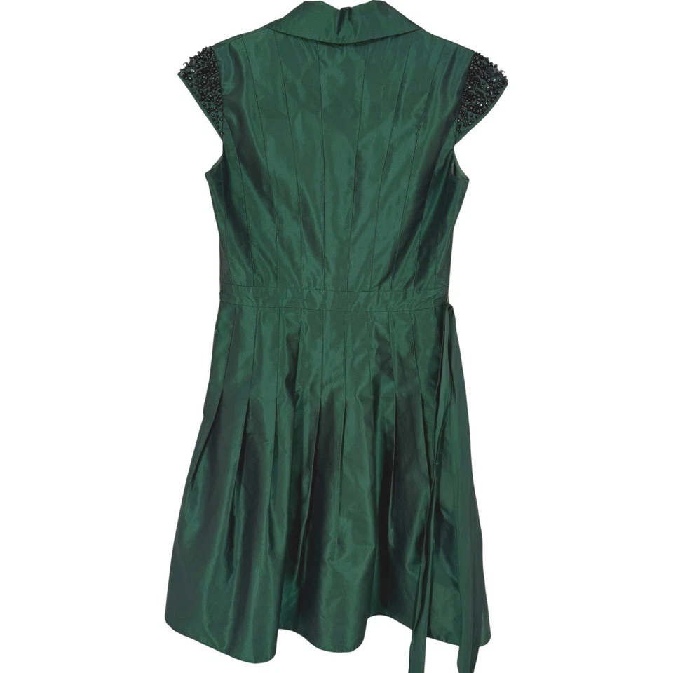 Vestido de cóctel Kay Unger vintage de seda con cuentas verde esmeralda talla 8 femenino Foto 2 de 4