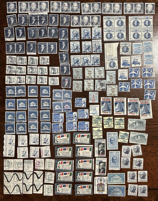 US Stamp Lot—Blue Stamps, Great for Crafts (170+)