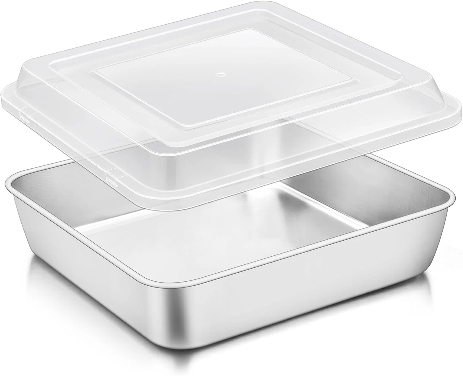 Teamfar 9 X 9 Inch Square Cake Pan, Stainless Steel Square Baking Pan with Lid f