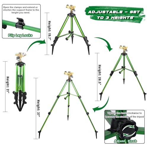  Impact Sprinkler on Tripod Base with Stakes, 360 Degree Large Area Coverage 1
