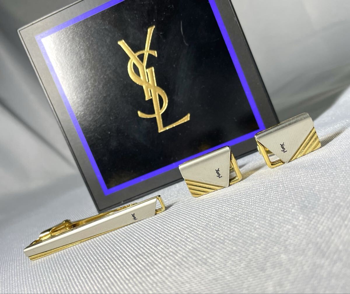 YVES SAINT LAURENT Yves Saint Laurent YSL gold matte silver vintage cufflinks t thumbnail 3
