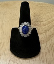 5 3/4 Sterling Silver Blue Lapis Ring Great Detail Around Stone