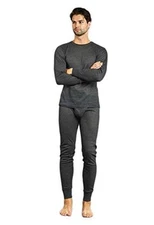 Knocker Men's Long Thermal Underwear Top and Bottom Set Small Charcoal