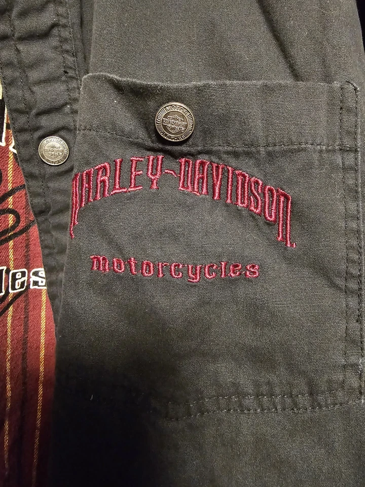 Chaqueta Camisa Harley Davidson Completamente Forrada Botón a Presión Negra Para Hombre’s L Foto 2 de 4