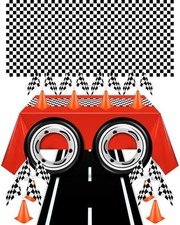 29 Pcs Race Car Birthday Party Supplies, Include 2 Plastic Table Cloth, Black