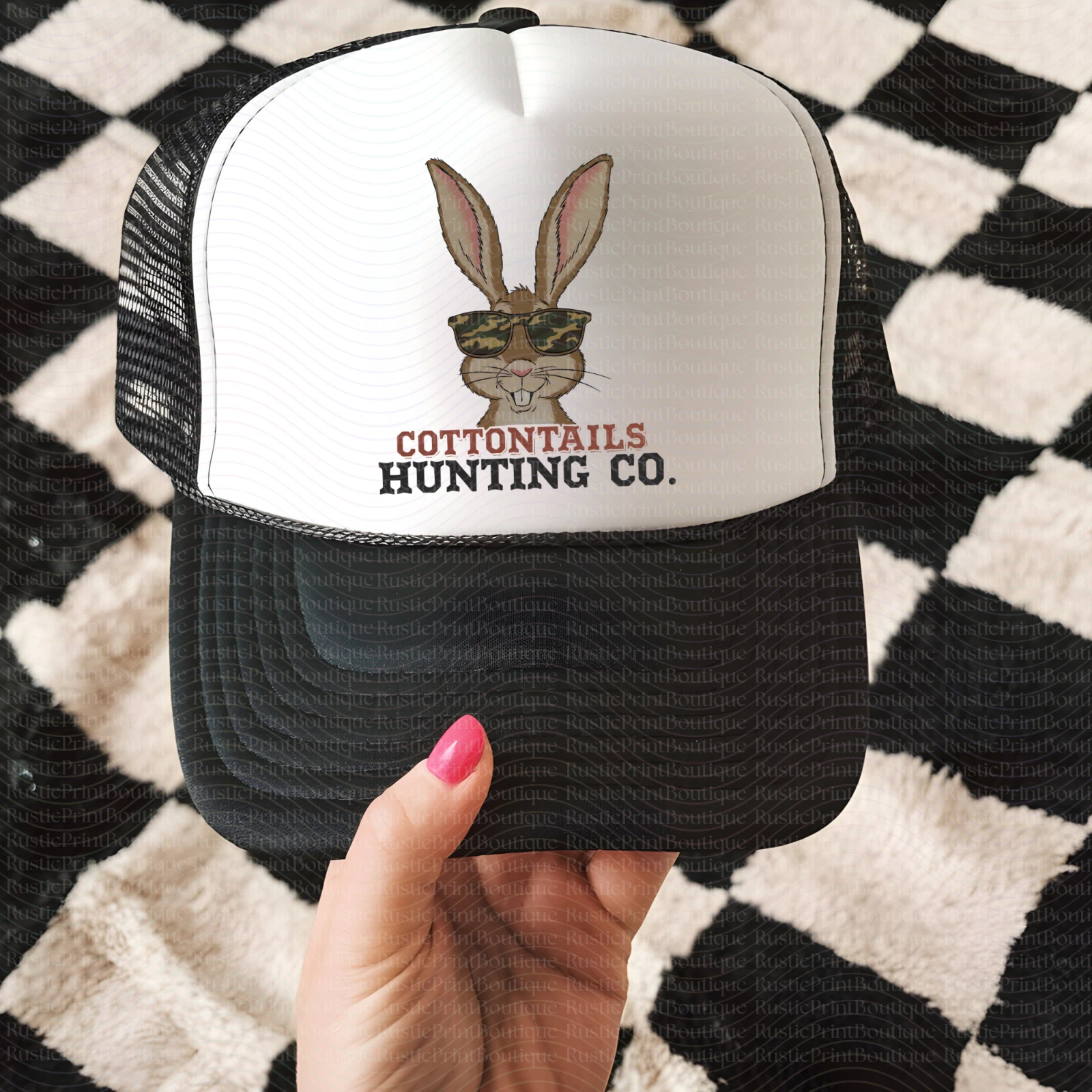 Vintage Cottontails Hunting Co. Hat Camping Hat Bunny Hat