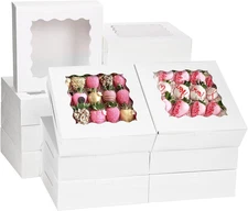 Moretoes 30Pcs Bakery Boxes, 8X8X2.5 Cookie Boxes with Window, White Treat Conta