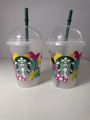 Starbucks Forget Me Not Reusable Cup 473ml 2022 Cold Cup mit Strohhalm X2