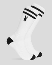 Brand New Original PSD Playboy Crew Socks - 1 Pair - White - 6-13 - FREE SHIP