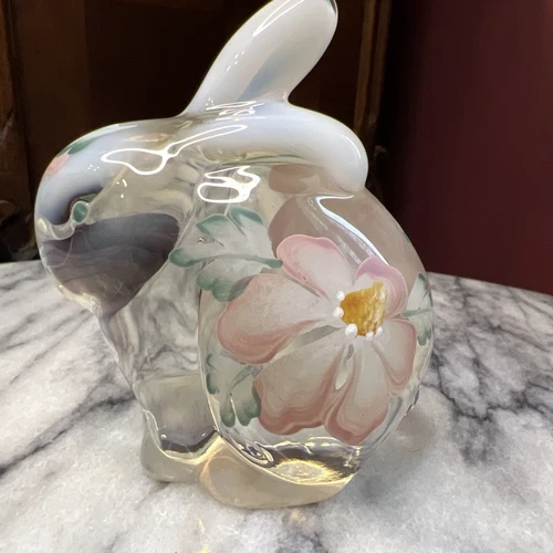 Fenton Glass White Opalescent Bunny Rabbit Figure Hand Painted