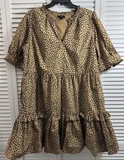 EUC J.Crew Ruffleneck Tiered Popover Dress in Leopard Dot Size L