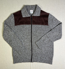 Vintage St Michael Mens 1970s 70s Brown Marled Corduroy Zip Jumper Cardigan 42 M