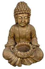 Gold Buddha Statue Candle Holder Resin Figurine Lotus Bowl 13” Zen Decor