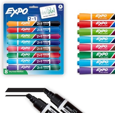 Expo 2 in 1 Dual Ended Dry Erase Markers Assorted Colors 8 Count Chisel Tip