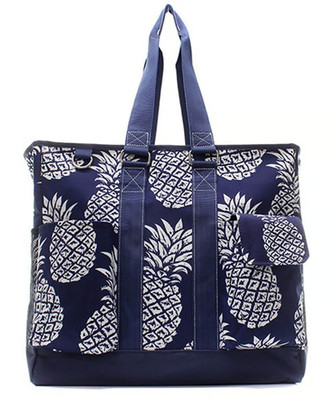 Navy Pineapple NGIL Tall Canvas Tote Utility Collapsible Shopping Bag