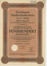 Dług miejski Zwickau 500 RM 1928