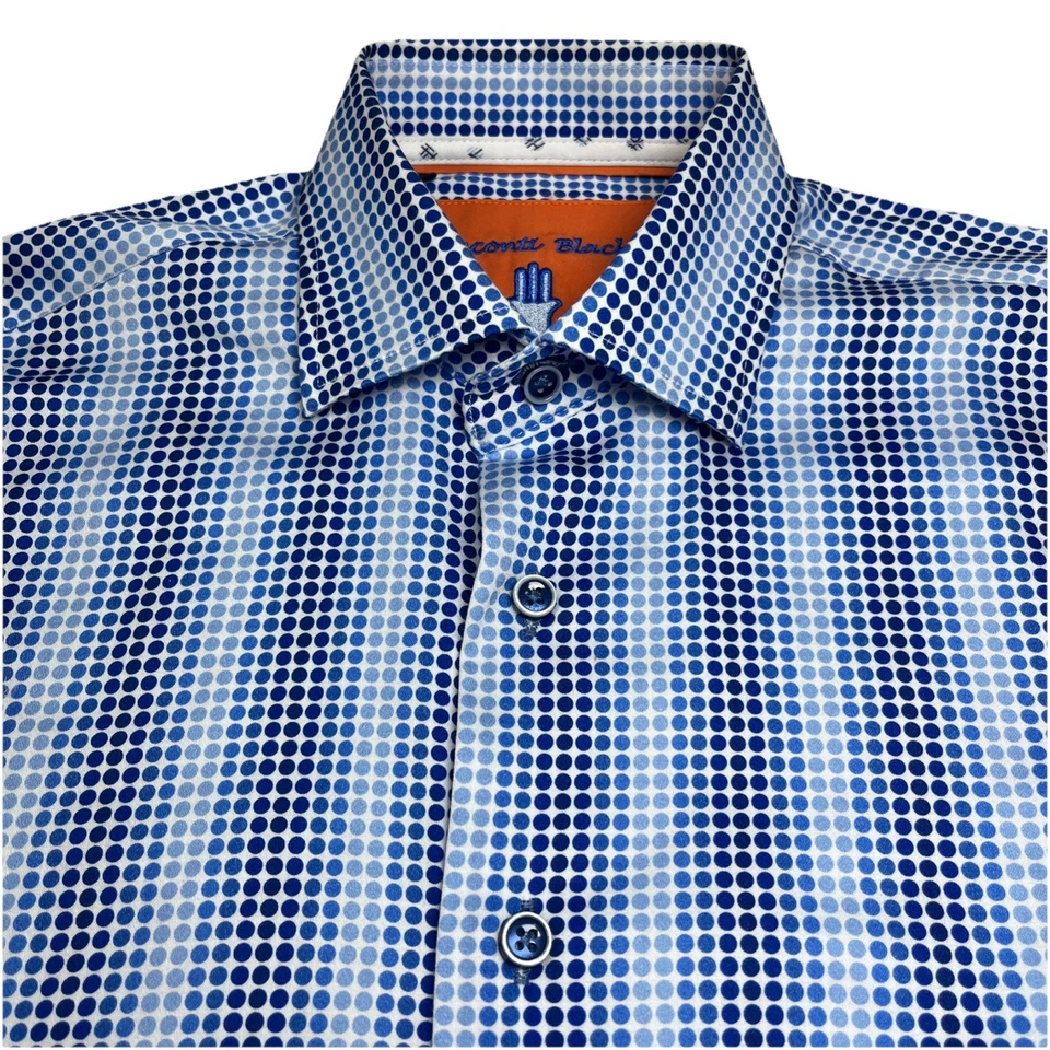 Camisa geométrica Visconti negra para hombre con botones manga larga puños abatibles azul pequeña Foto 3 de 4